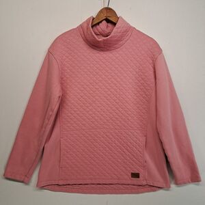 LL Bean Quilted Sweatshirt Medium Pink Funnel Neck Pullover Women’s
